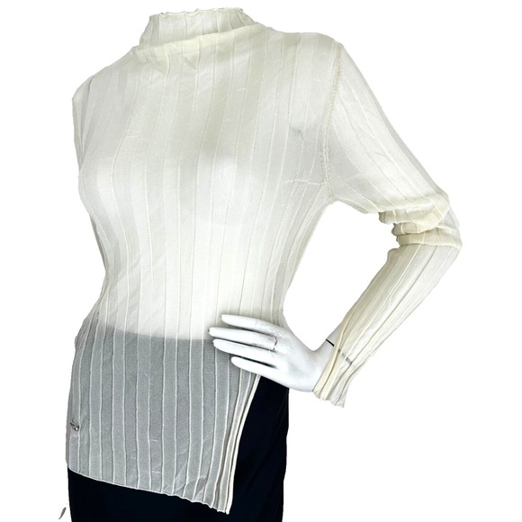 NWT* PH5 Sheer Rib Funnel Neck Knit Top Long SleeveSide Slit Barley Size Small - Picture 2 of 11